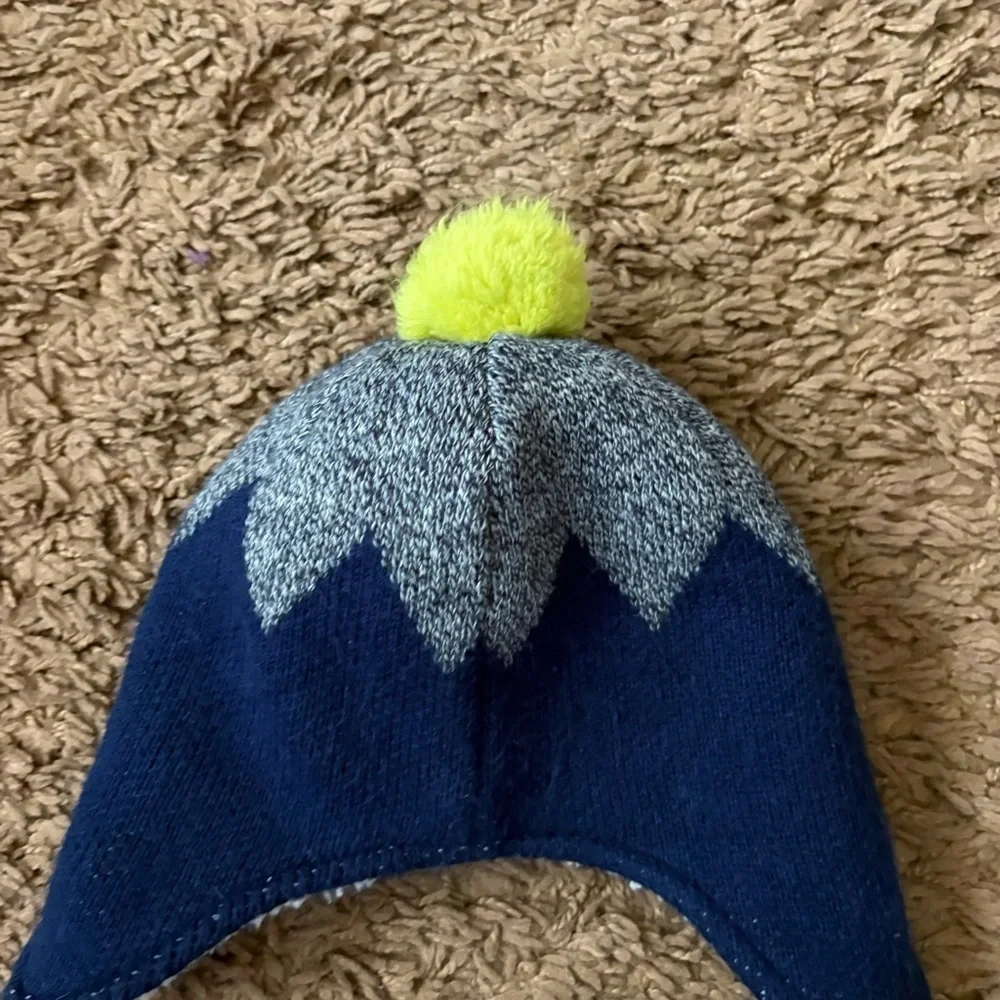 Lands' End Blue Gray Kids Pom-Pom Hat Ski Medium Large Braid Tassel